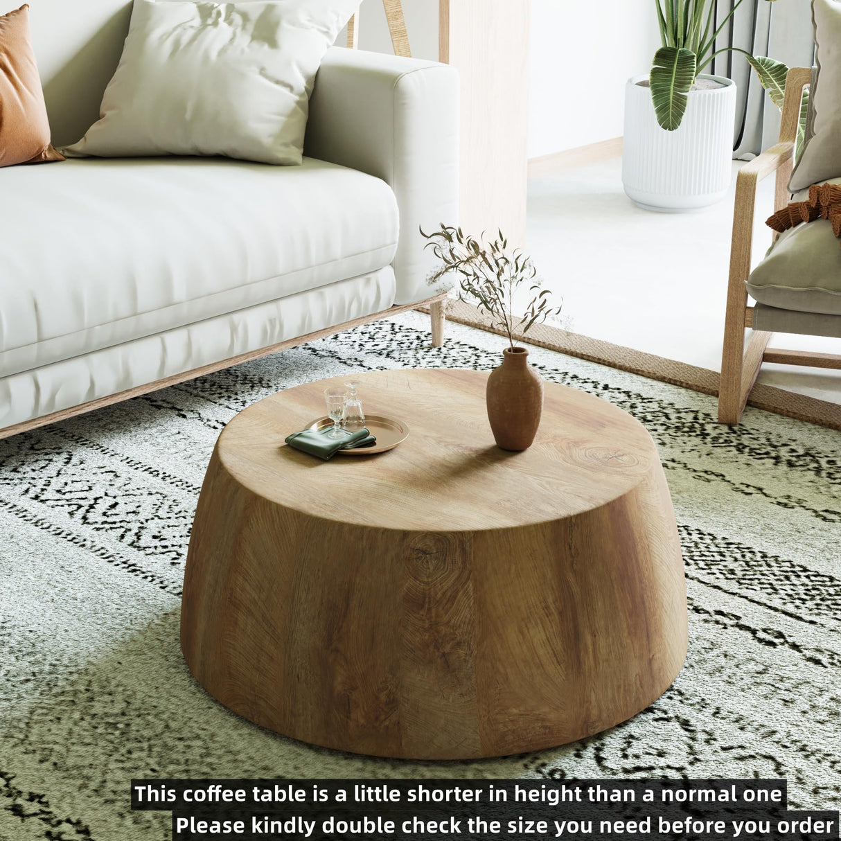 Maotifeys Rustic Drum Coffee Table for Living Room Round Center Table Modern Drum-Shape Wooden Cocktail Table for Home Office - Fully Assembled Maotifeys