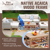 PHI VILLA 5-Piece Patio Wicker Furniture Set, Outdoor Sectional Rattan Cushion Sofa Couch Conversation Set with Ottoman, Acacia Wood Coffee Table for Poolside,Beige PHI VILLA