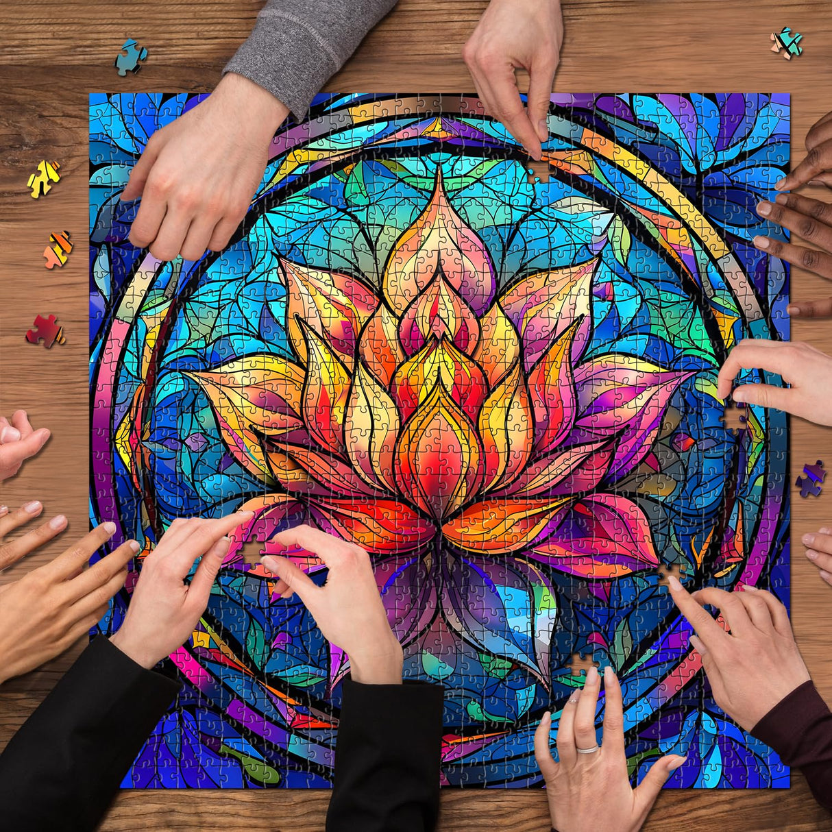Stained Glass Puzzle for Adults 1000 Pieces, Lotus Flower Puzzles 1000 Pieces Art, Impossible Hard Challenging Puzzles, Colorful Stained Glass Jigsaw Puzzle Waterlily PICKFORU