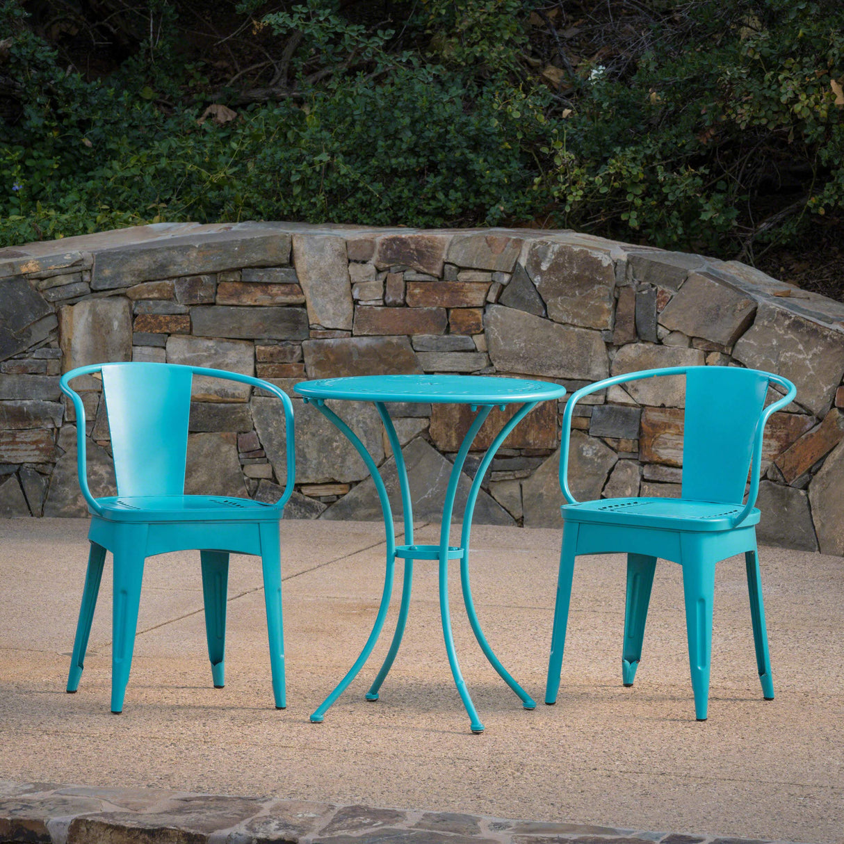 Christopher Knight Home Lourdes Iron Bistro Set, 3-Pcs Set, Matte Teal Christopher Knight Home