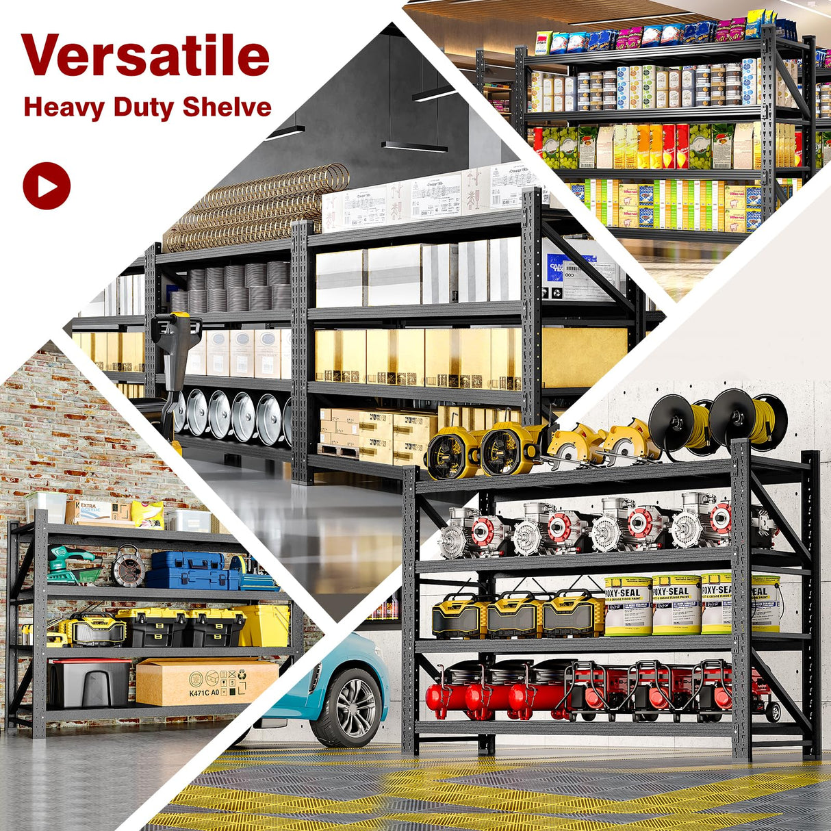 Fesbos 5000LBS Metal Steel Storage Shelves - 60" W Black 4 Tier Heavy Duty Rack Commercial Industrial Shelving with Adjustable Shelf for Basement Garage Warehouse - 60" W x 24" D x 70" H Fesbos