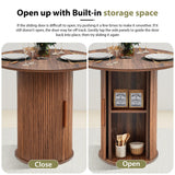 31.5" Round Dining Table for 2-4, Modern Farmhouse Kitchen Table with 2-Tier Storage Shelf, Small Wooden Circle Dining Tables with Fluted Base for Home Dining Room Living Room (Walnut) weselon