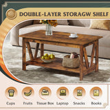 WLIVE Coffee Table with Storage Shelf, 39.4" Farmhouse Coffee Table with V-Frame Support, 2-Tier Wood Rustic Center Table for Living Room, Bedroom & Balcony, Rustic Brown WLIVE