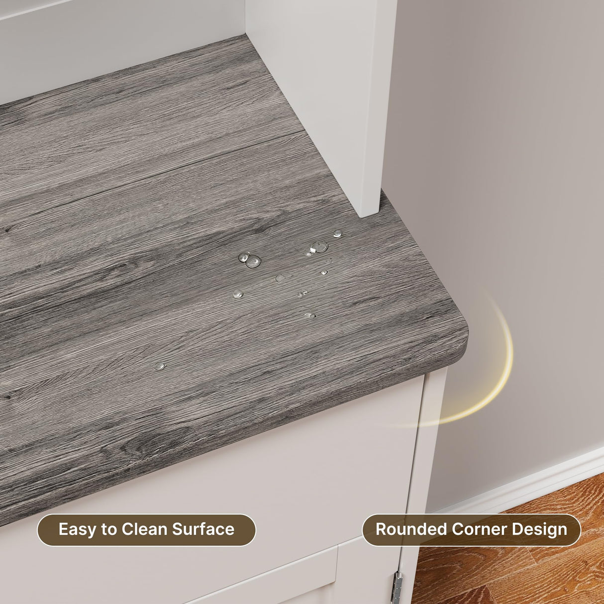 Gizoon 71" H Pantry Cabinet with LED Lights, Tall Farmhouse Kitchen Storage Cabinet with Charging Station, Modern Coffee Bar with Doors and Drawers, for Dining Room, Tabletop-Grey Gizoon