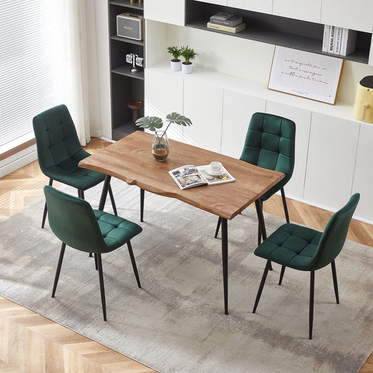 NORDICANA 5-Piece Dining Table Set, 47 in Modern Irregular Rectangle Kitchen Table & 4 Forest Green Velvet Upholstery Side Chairs, Metal Legs, Dining Room Set for 4 - WoodArtSupply