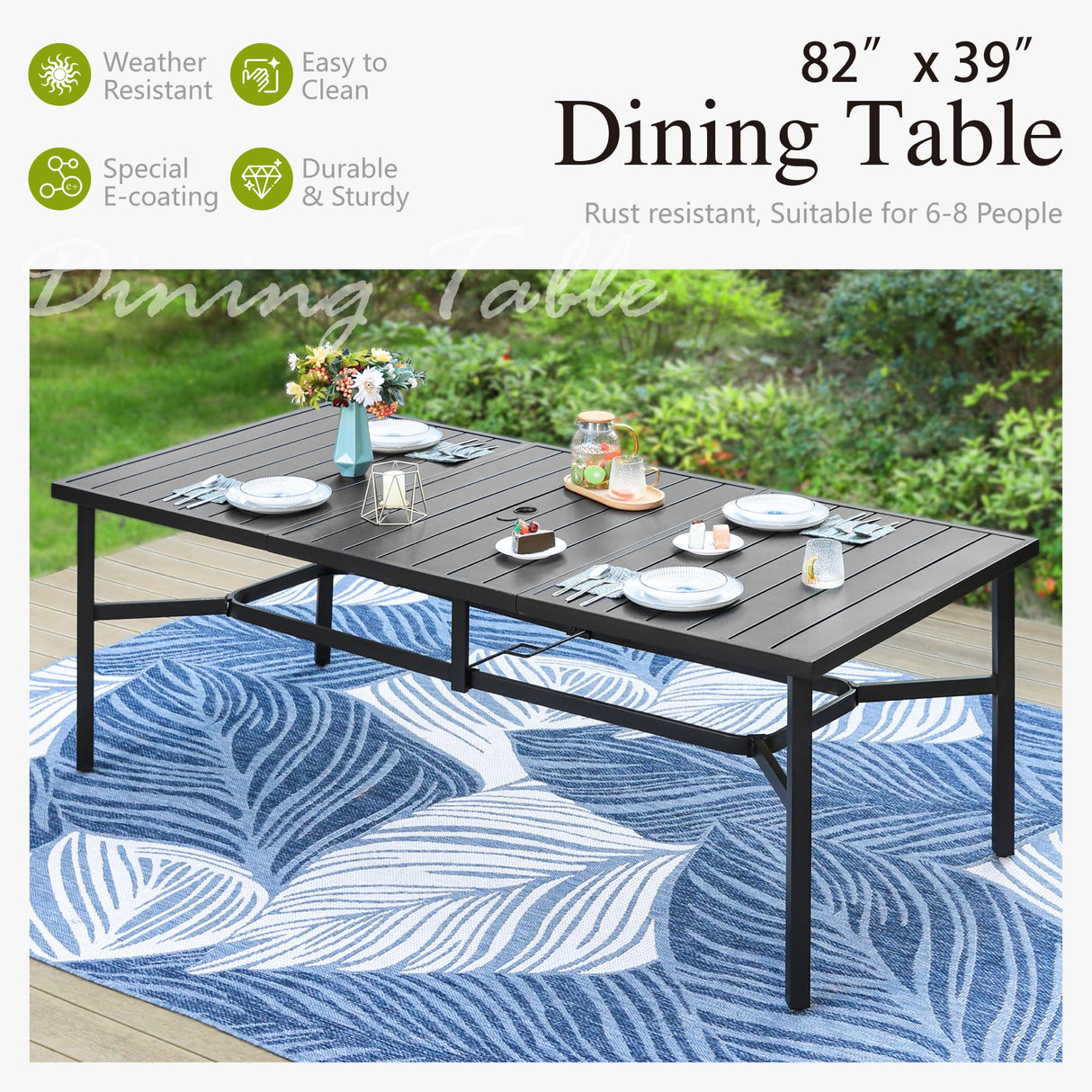 Sophia & William Patio Table and Chairs Set, Outdoor Dining Set for 8, 9 Piece Metal Patio Furniture, 82.7" Black Rectangular Table(Beehive) Sophia & William