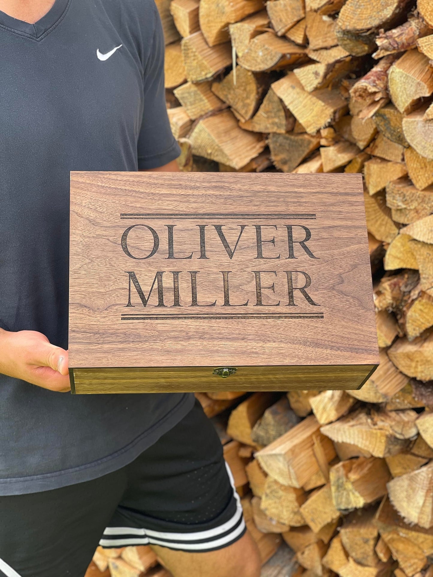 Personalized wooden name box for memories, keepsake - Christmas gift, present for Him, Boyfriend, Boy, Guy, Groomsmen, Friend for Birthday (Walnut) - WoodArtSupply