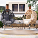TQKVIPI Oversized Egg Chair-Wicker Outdoor Indoor Rattan Patio Egg Lounge Chairs with Cushion 500lbs Capacity for Living Room, Balcony, Backyard(Grey) TQKVIPI