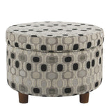 Homepop Home Decor | Upholstered Round Storage Ottoman | Ottoman with Storage for Living Room & Bedroom (Black Geo) Large HomePop