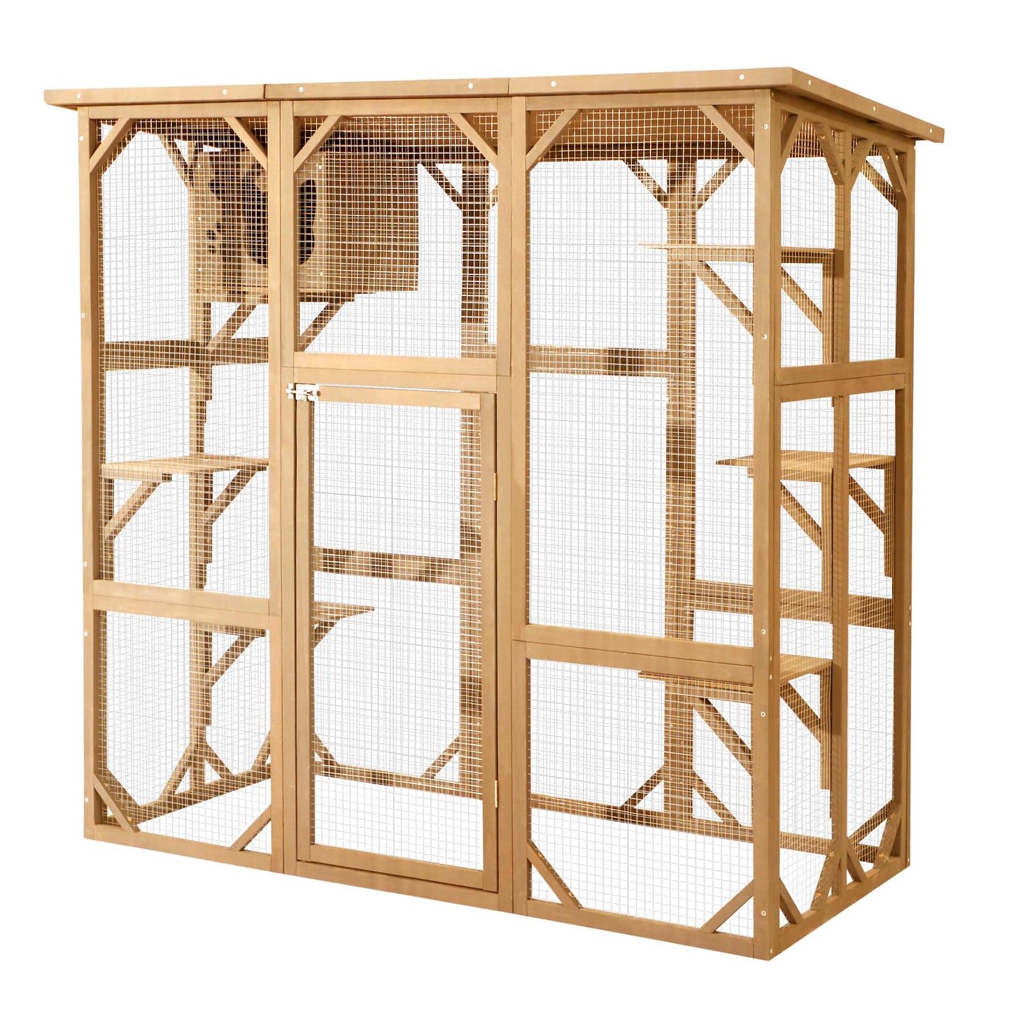 Grepatio Cat Enclosure Large Outdoor Catio Wooden Cat House with Weatherproof, Cat Cage Condo Indoor Playpen with Platform and Small House(Natural)