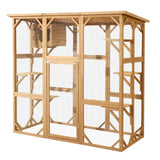 Grepatio Cat Enclosure Large Outdoor Catio Wooden Cat House with Weatherproof, Cat Cage Condo Indoor Playpen with Platform and Small House(Natural) Grepatio