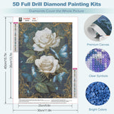 MEIYUDA Flowers Diamond Painting Kits for Adults, Butterfly Rose Diamond Art Kits for Adults Beginners, DIY Full Diamond Art Painting Kit for Present Home Wall Decor 12x16 Inch MEIYUDA