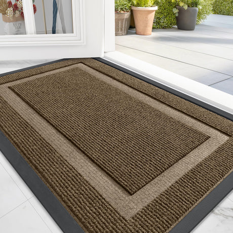 OLANLY Front Door Mat Indoor Outdoor Entrance, Waterproof All-Season, All-Weather Doormat, Sturdy Natural Rubber, Fade Resistant, Low Profile, Easy Clean Patio Porch Entryway Mat, 29.5x17, Brown OLANLY