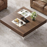 ONBRILL Coffee Table, Square Coffee Table with LED, Wood Low Coffee Table for Living Room, Center Table for Living Room, Natural Wood Grain - Rustic Brown+White ONBRILL