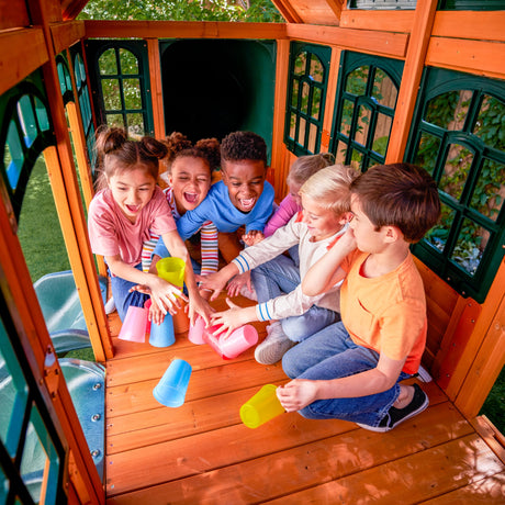 KidKraft Atlas Point Wooden Outdoor Swing Set/Playset with Kitchen, Slides and Glider KidKraft