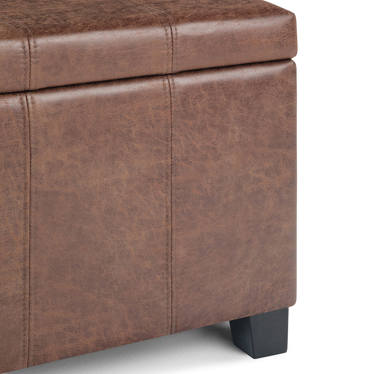 SIMPLIHOME Dover 36 inch Wide Contemporary Rectangle Storage Ottoman Bench in Distressed Umber Brown Vegan Faux Leather, Assembled, For the Living Room, Entryway and Family Room SIMPLIHOME