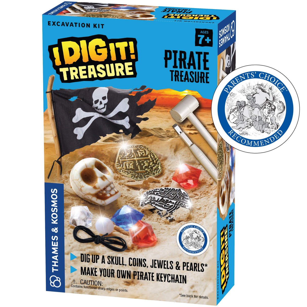 Thames & Kosmos I Dig It! Treasure - Pirate Treasure Excavation Kit | Explore Archaeology | Dig Treasure Out of a Plaster Block! | Unique Composition for a Fun, Dust-Free Educational Activity, Blue Thames & Kosmos