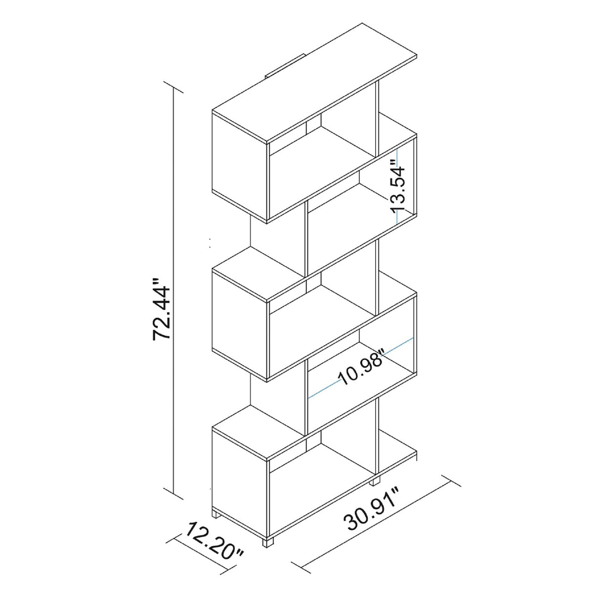 Manhattan Comfort Petrolina Bookshelf with 5 Zig-Zag Cubbies & Open Shelves, Unique Mid Century Modern Bookcase, Ideal for Living Room, Office, Bedroom, Display Ornaments, Trophies, Photos, White Manhattan Comfort