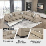 Lexicon Modular Sectional Sofa, Textured Microfiber Oversized Sectional Sofa, 8 Pillows, Adjustable Back and Armrests, Removable Back Cushion Cover, L Shape Couch, 5 Seater, Beige Lexicon