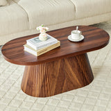 Fluted Coffee Table with Sturdy Tapered Base, Wood Oval Small Coffee Table, Mid Century Modern Center Table for Living Room Office (Walnut 1) FurSch