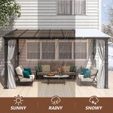 Raysfung 10 x13FT Outdoor Wall-Mounted Hardtop Gazebo, Aluminum Frame Lean to Gazebo with Polycarbonate Roof and Curtains for Patio, Garden, Deck Raysfung