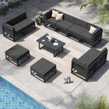VONZOY 11 Piece Aluminum Patio Furniture Set with Waterproof Cover & 5" Thick Cushions, Aluminum Outdoor Sectional Conversation Set with Coffee Table Ottoman for Porch, Backyard(Grey/Grey) VONZOY