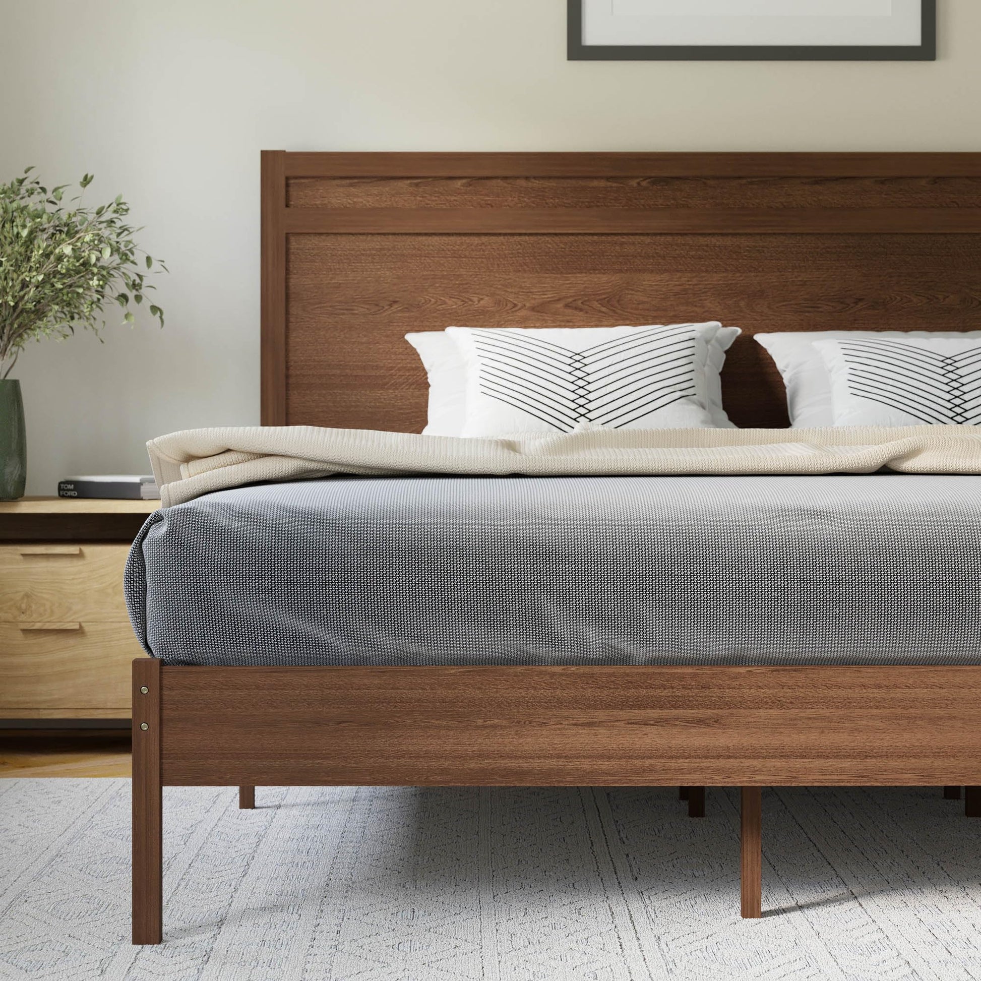 Flash Furniture Kingston Solid Wood Platform Bed with Wooden Slats and Headboard, No Box Spring Needed, King Size, Brown - WoodArtSupply