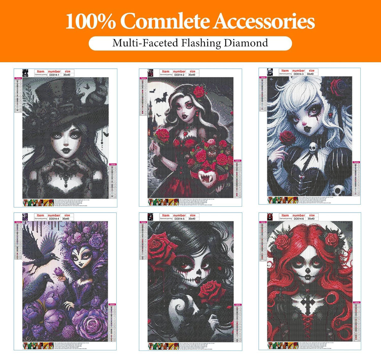 DAZZLEDOTS Diamond Art Kits for Adults, 6-Pack Gothic Girl Diamond Painting Kits for Beginner Princess Round 5D Full Drill Diamond Dots Crafts for Home Wall Decor Gifts 12x16 Inch DAZZLEDOTS