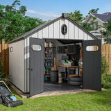 Amopatio Outdoor Storage Shed,8x10 Resin Shed with Floor Included, Outside Sheds Storage Waterproof for Bike, Tools, Garden, Backyard Amopatio