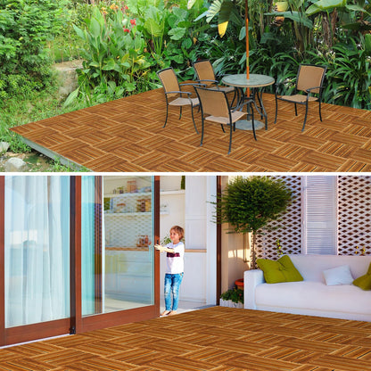 Hardwood Interlocking Tiles 12'' x 12'' Outdoor Wood Flooring Waterproof Wooden Floor Tiles for Patio Indoor Outdoor Garden Balcony Backyard Poolside(36 Pcs)