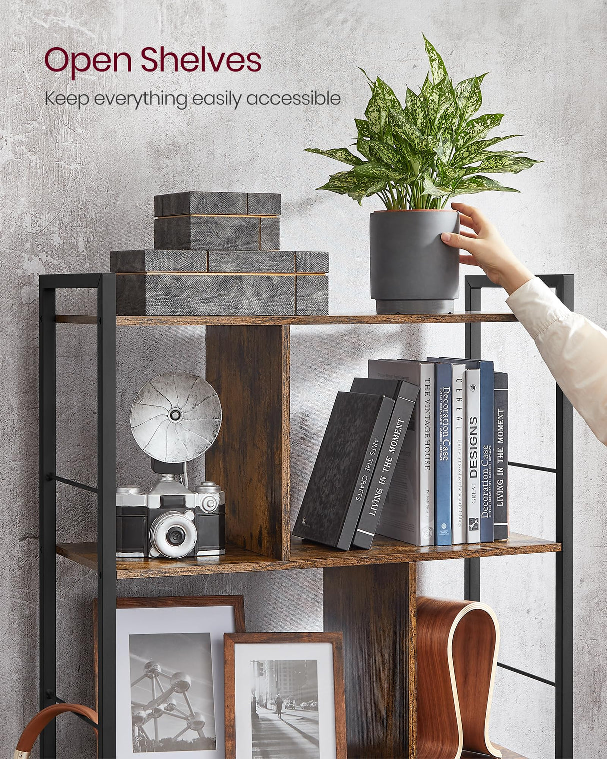 VASAGLE Bookshelf, 5-Tier Bookcase, Storage Shelving Unit, Display Shelf with Open Compartments for Living Room, Home Office, Bedroom, Industrial, Rustic Brown and Black ULBC121B01 VASAGLE