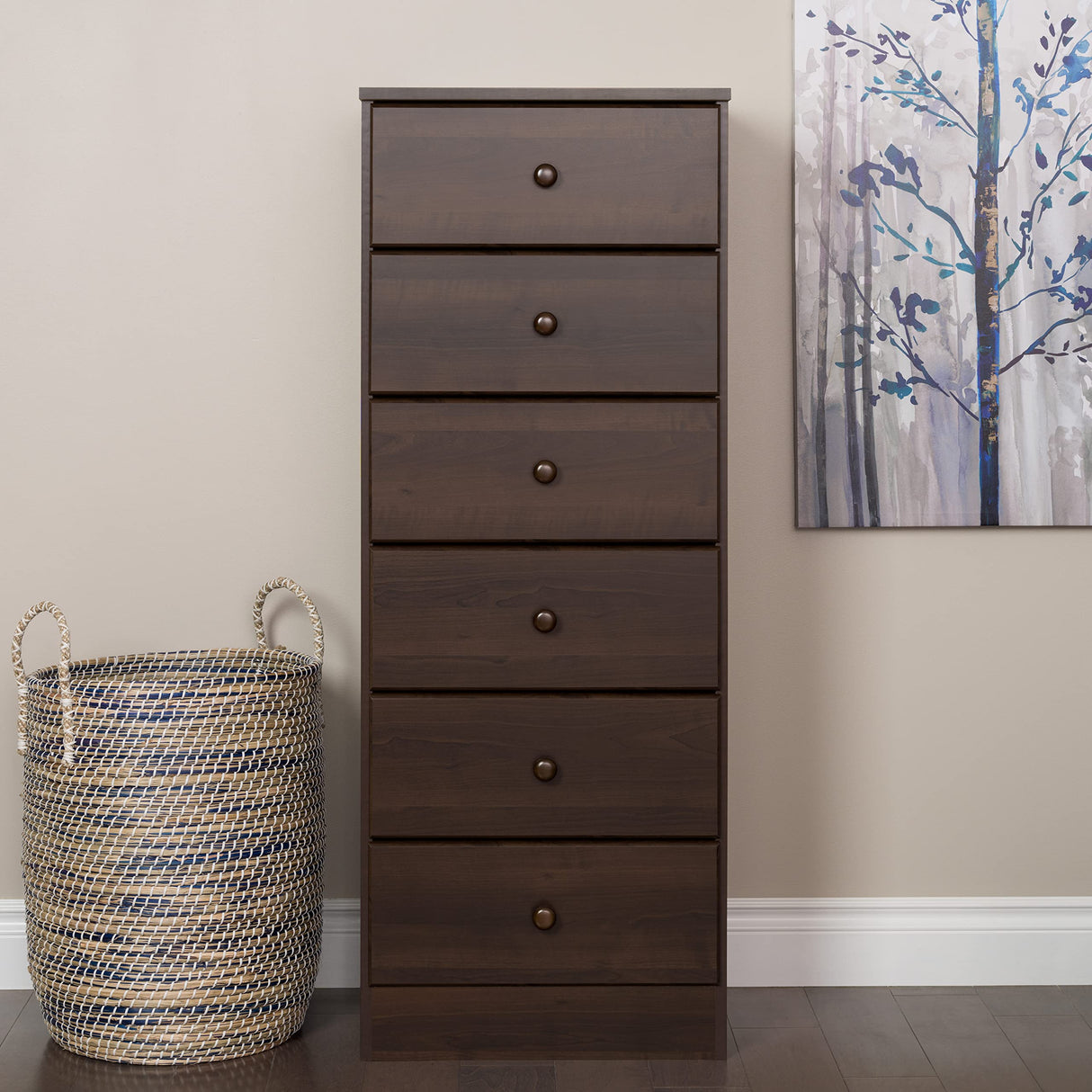 Prepac Astrid Tall Brown Dresser: 16"D x 20"W x 52"H, 6-Drawer Chest for Bedroom by Prepac - Perfect Chest of Drawers for Ample Storage, Espresso Prepac