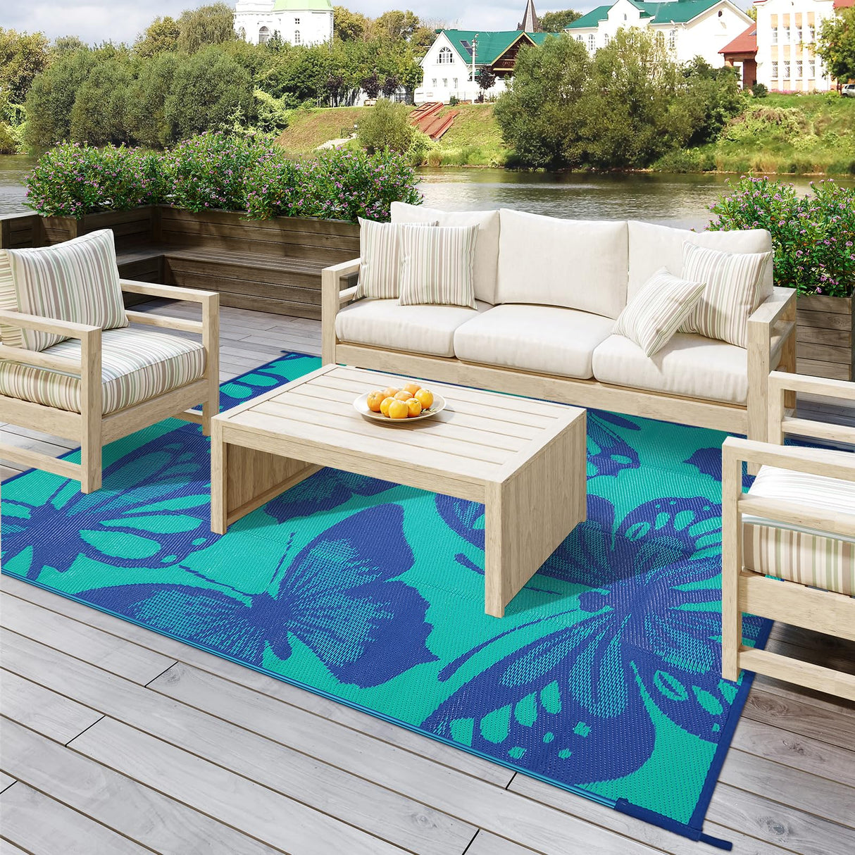 Uphome Outdoor Rug Waterproof 6x9 ft, Patio Plastic Straw Rugs for RV Camping, Reversible Butterfly Mat Outside, Indoor Outdoor Floor Carpet for Back Yard Deck Balcony Porch Beach Picnic Uphome
