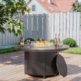 Kullavik 48" Round Propane Fire Pit Table,55000 BTU Auto-Ignitiongas Gas Fire Table with Fire Glass and Lid,Waterproof Cover and Blue Glass Stone,for Patio, Balcony,Garden Kullavik