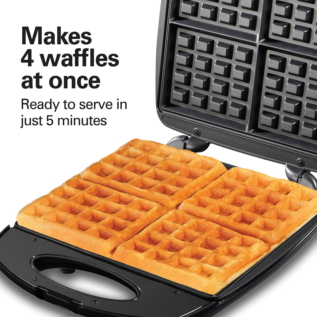 Hamilton Beach Non-Stick Belgian Waffle Maker with Indicator Lights, Makes 4 4" x 5" Mini Waffles, Hashbrowns or Keto Chaffles at Once, Compact Design for Easy Storage, Black & Stainless Steel (26020) Hamilton Beach