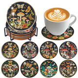 Mushroom Diamond Art Coasters Kit - 8 Pcs Boho Celestial Moth Mushroom Diamond Painting Coasters Kit for Adults, Gem Art Rhinestone Painting DIY Craft Supplies for Women Halloween Sitsink