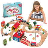 KipiPol Train Set - 69 Pieces Wooden Train Tracks & Trains for Kids, Toddler Boys and Girls 3,4,5 Years Old and Up– Premium Wood Construction Toys -Fits Thomas, Brio, IKEA, Melissa and Doug Kipipol