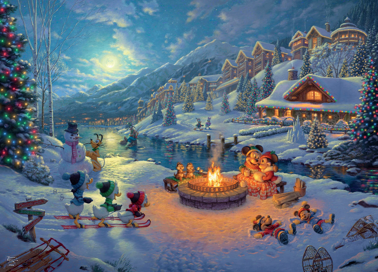 Ceaco - Thomas Kinkade - Disney Dreams Collection - Holiday - Mickey and Minnie Christmas Lodge - 1000 Piece Jigsaw Puzzle Ceaco