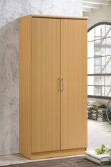 HODEDAH IMPORT 2 Door Wardrobe with Adjustable/Removable Shelves & Hanging Rod, Beech Hodedah