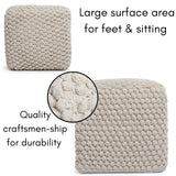 BIRDROCK HOME Buds Pouf Ottoman | Cotton Braided Foot Stool with Bead Filling | Boho Foot Rest for Living Room & Bedroom | Oversized, Sturdy & Comfortable Seating, Lightweight & Soft | Natural BIRDROCK HOME