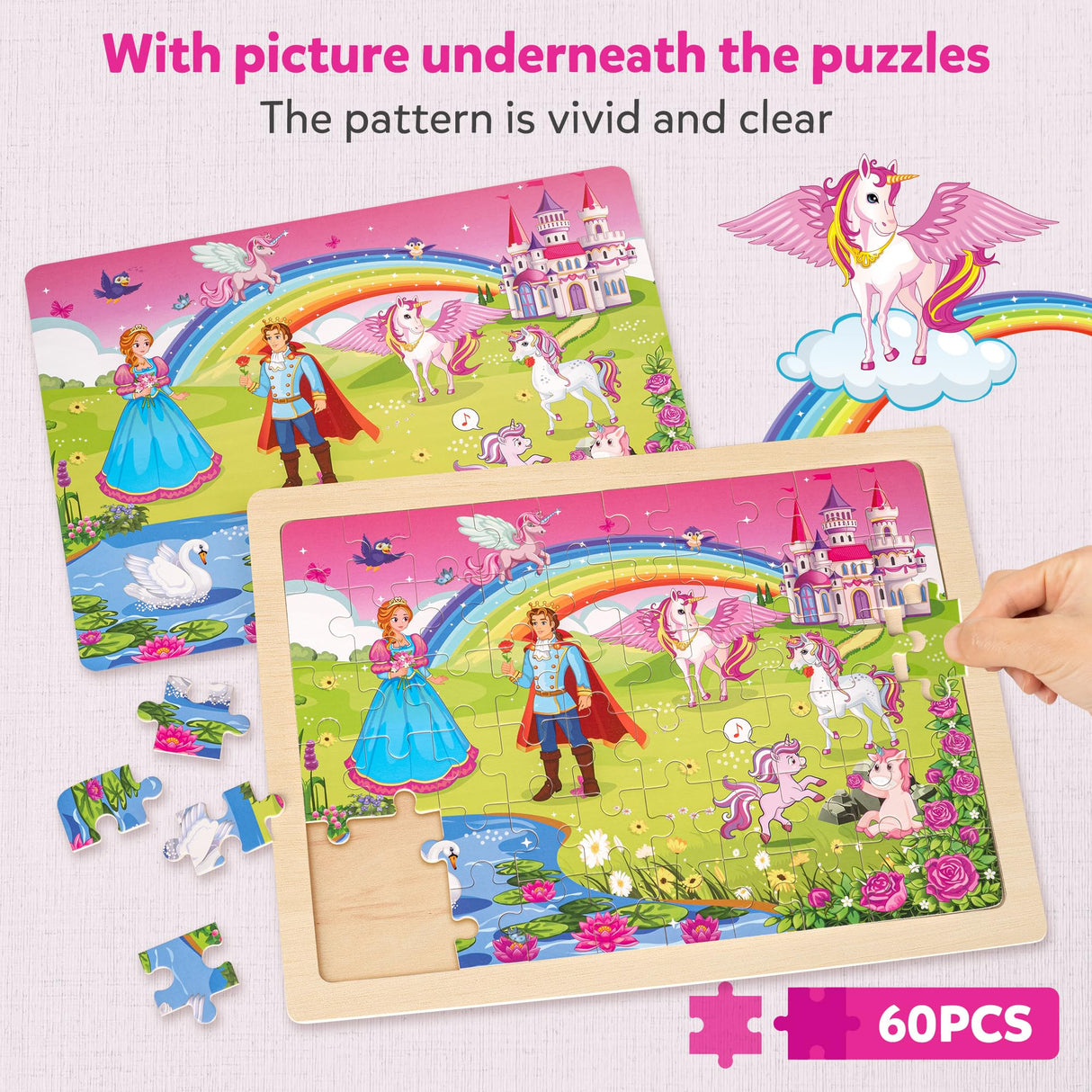 SYNARRY Unicorn Mermaid Princess Fairy Wooden Puzzles for Kids Ages 4-6, 6 Packs 60 PCs Jigsaw Puzzles for Kids Ages 4-8, Preschool Toys Gifts for Toddlers 3-5, Wood Puzzles for 3 4 5 6 Year Old Girls SYNARRY