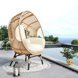 LUTINLIX Oversized Wicker Egg Chair Outdoor Indoor,Patio Lounge Chair with Thicken Cushions & Durable Steel Frame, Egg Basket Chair 500lbs Capacity for Garden, Backyard, Porch,Bedroom (Beige-Regular) LUTINLIX