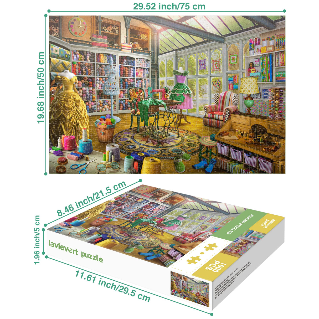 Lavievert Wooden Jigsaw Puzzle 1000 Piece Puzzle for Adults and Kids - Sewing Room LAVIEVERT