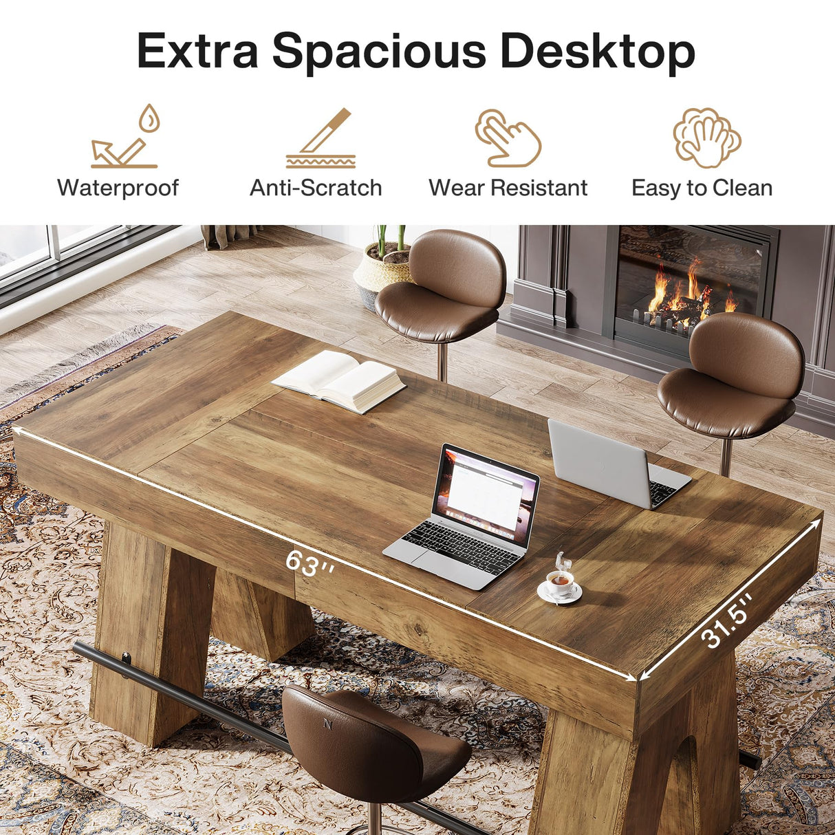 Tribesigns Bar Table, 63-Inch Bar Height Pub Table, Counter Height Table with Metal Footrest, Rectangular High Top Dining Counter Tables with Wood Base for Home Bar, Kitchen, Rustic Brown Tribesigns