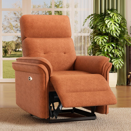 Susalt Power Recliner Chair with Adjustable Backrest Footrest, Ultra-Comfy Velvet Reclining Chair with Overstuffed Arms & Lumbar Support USB Port for Living Room Bedroom, Tool-Less (Brown) Susalt