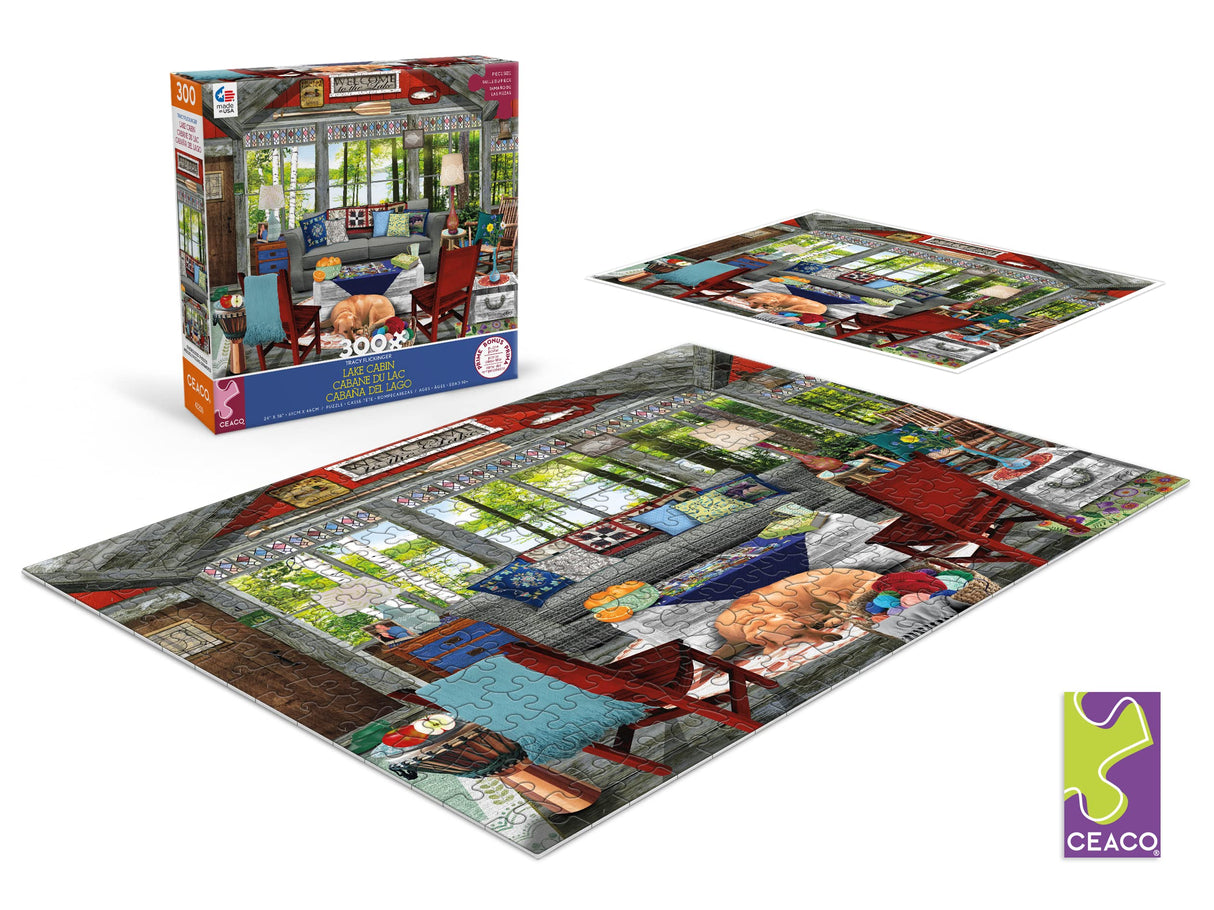 Ceaco - Tracy Flickinger - Lake Cabin - Oversized 300 Piece Jigsaw Puzzle, 24 x 18 Ceaco