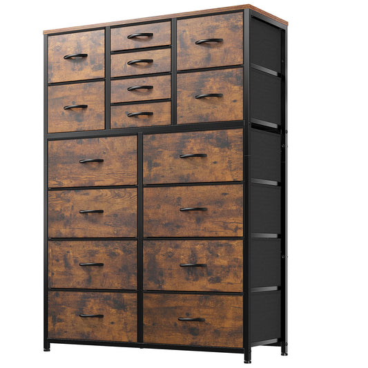 EnHomee Dresser for Bedroom with 16 Drawers, Tall Dressers for Bedroom with Wood Top and Metal Frame, Large Bedroom Dressers & Chest of Drawers for Bedroom, Closets, Nursery, Living Room, Rus - WoodArtSupply