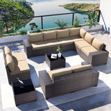 Kullavik 12 Pieces Outdoor Patio Furniture Set PE Wicker Rattan Sectional Sofa Patio Conversation Sets,Sand Kullavik