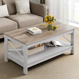 YITAHOME Coffee Tables for Living Room, Modern Farmhouse Coffee Table with Storage, 2-Tier Center Table Wood Living Room Table Accent Cocktail with Sturdy Frame, Grey Wash YITAHOME