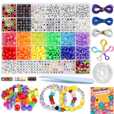 LIS HEGENSA 1300 Pcs DIY Childrens Crafts Beads Friendship Bracelet Kit, with Pony Beads Letter Beads and Bracelet Making Kit, Colorful Charms, Used for Custom Necklace Bracelets and Jewelry Decor